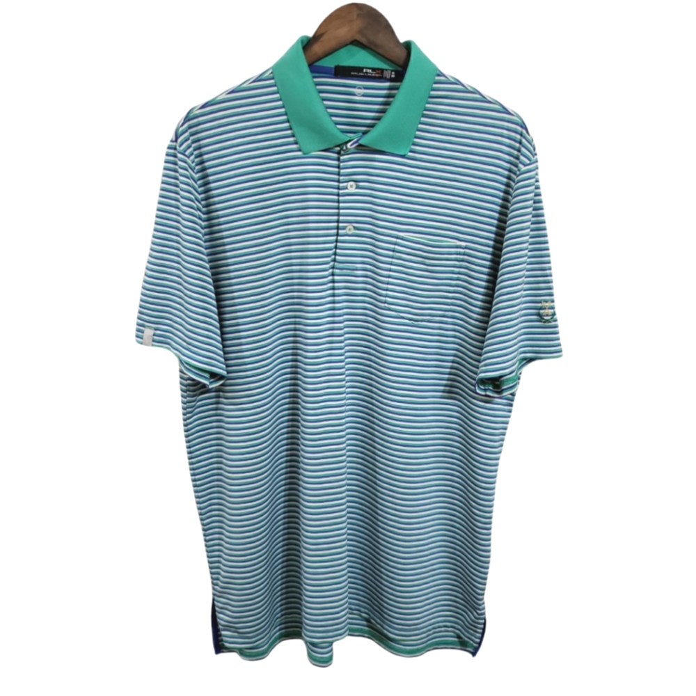 Ralph Lauren RLX Striped Green Blue White Golf Polo Shirt Men's Size XL